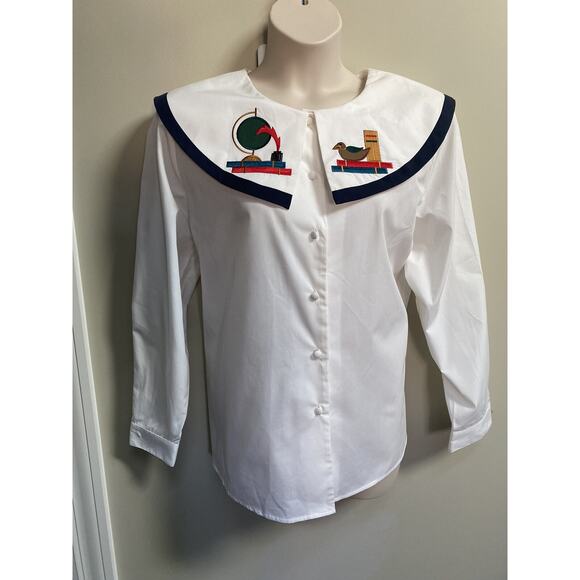 NWT Kathy White Big Collar Embroidered Top Blouse Retro Vintage Teacher ~22W - Picture 5 of 5